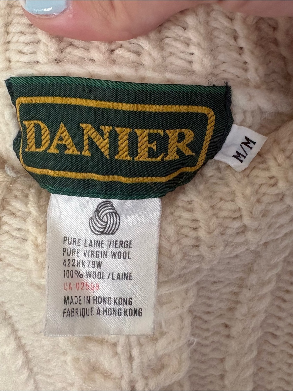 Vintage Danier 100% Pure Virgin Wool Cable Knit Fisherman Sweater Cream M - Picture 10 of 12